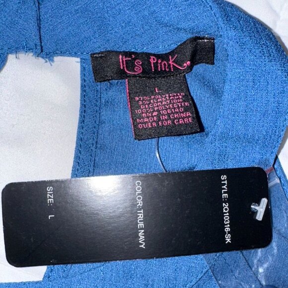 Sleeveless Navy Blue Halter Top With Crochet Lace Detail - Its Pink - L - Picture 2 of 5